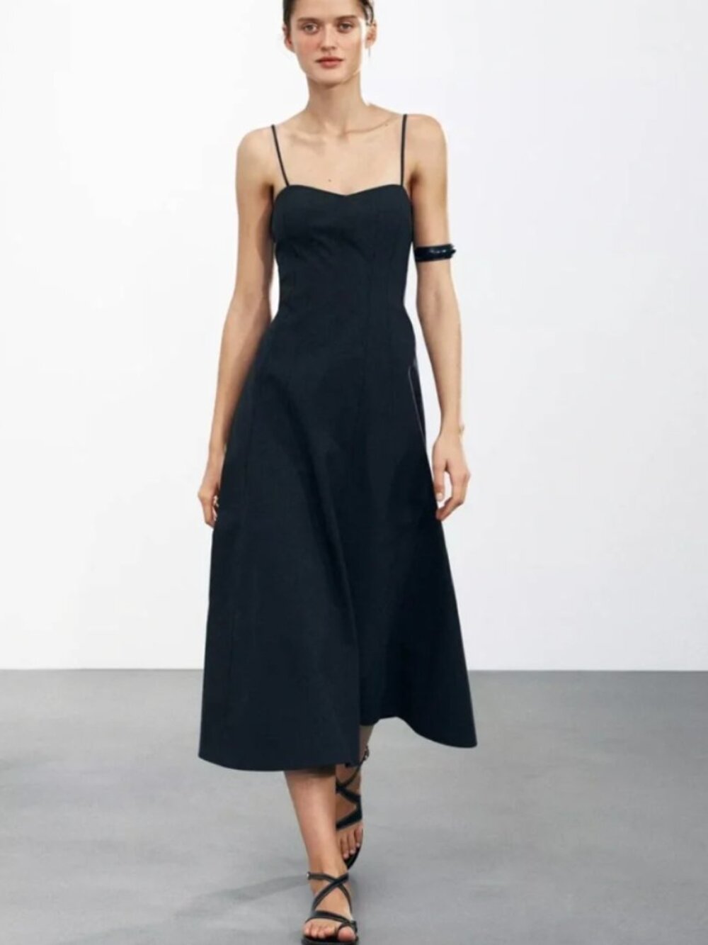 Zara Black Strapless Midi Dress with Thin Straps